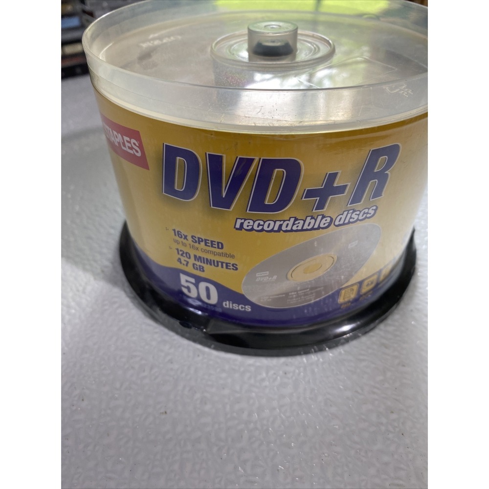 Staples DVD+R Recordable Discs 50 Pack 4.7GB 16x New Blank Media 120 Min Spindle